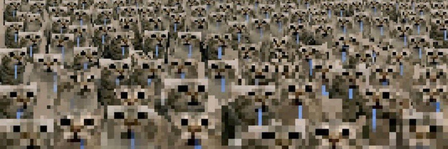 A field of pixelated drooling cats, each with a blue strand